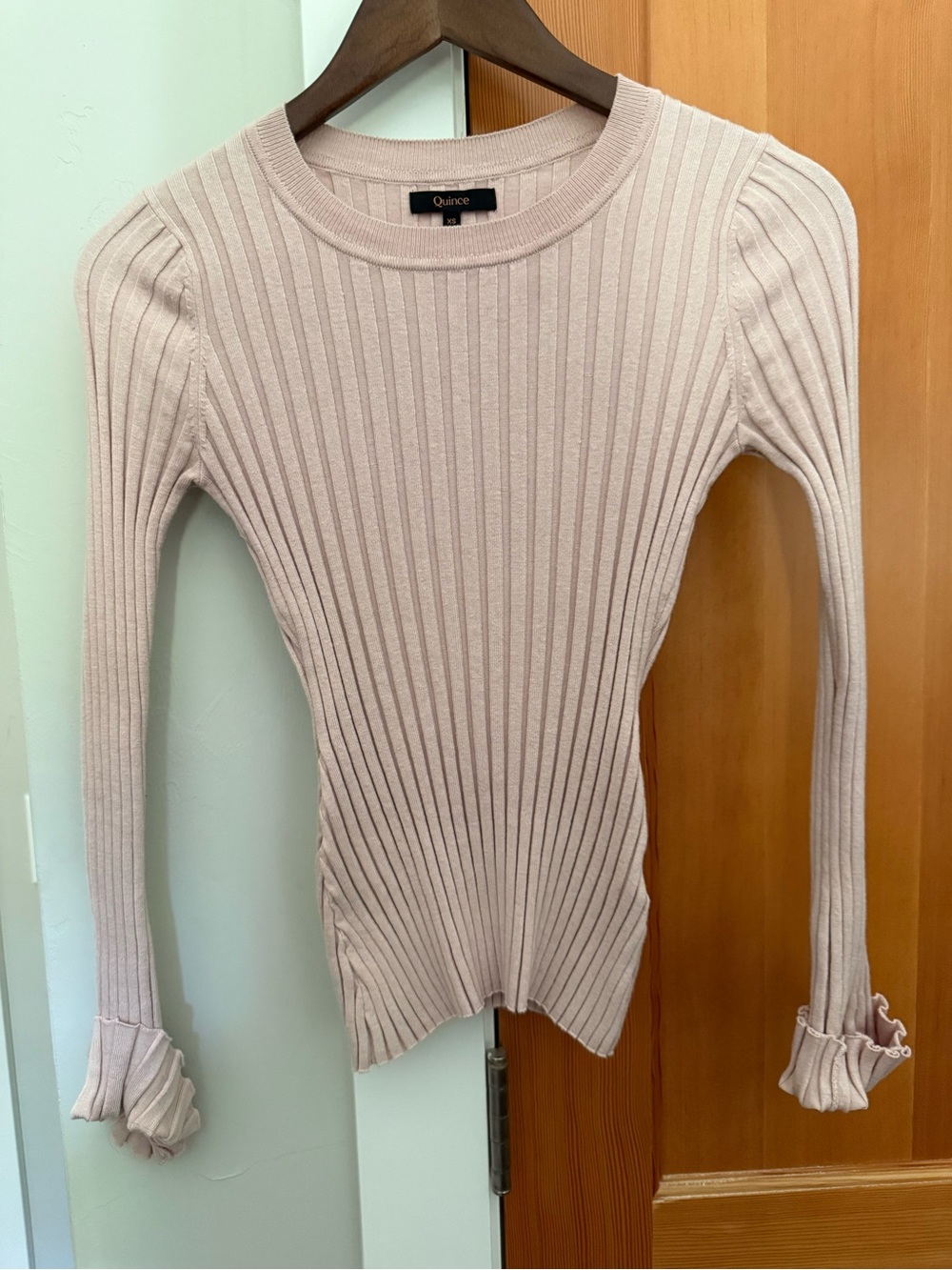Quince Pale Pink Ribbed Long-Sleeve sweater
